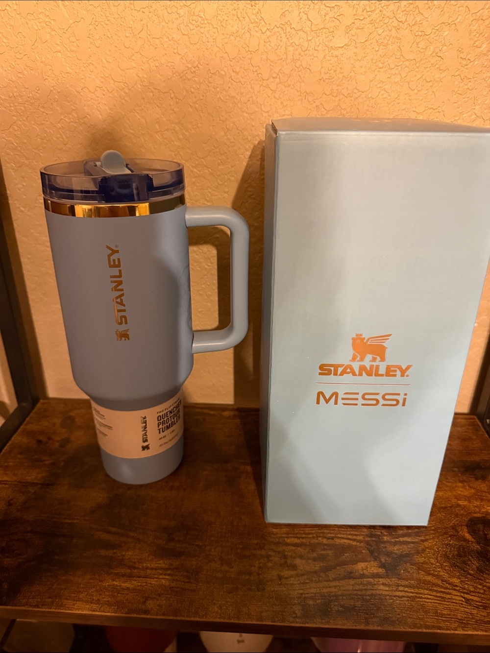Stanley 40oz Messi Blue Travel Mug with Gold Accents and Handle